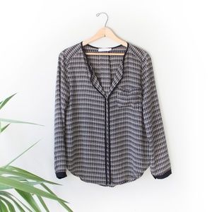 Lush Printed Long Sleeve Loose Geometric Blouse